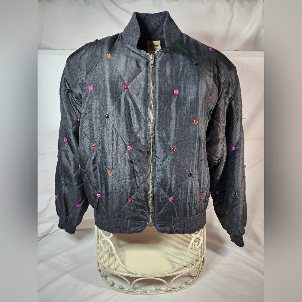 Vintage Chiara bomber jacket with colored rhinestones in black